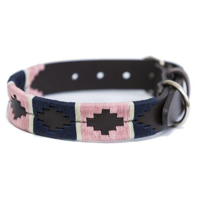 Pioneros Polo Dog Collar - Pink, Navy & White Stripe at £27.99