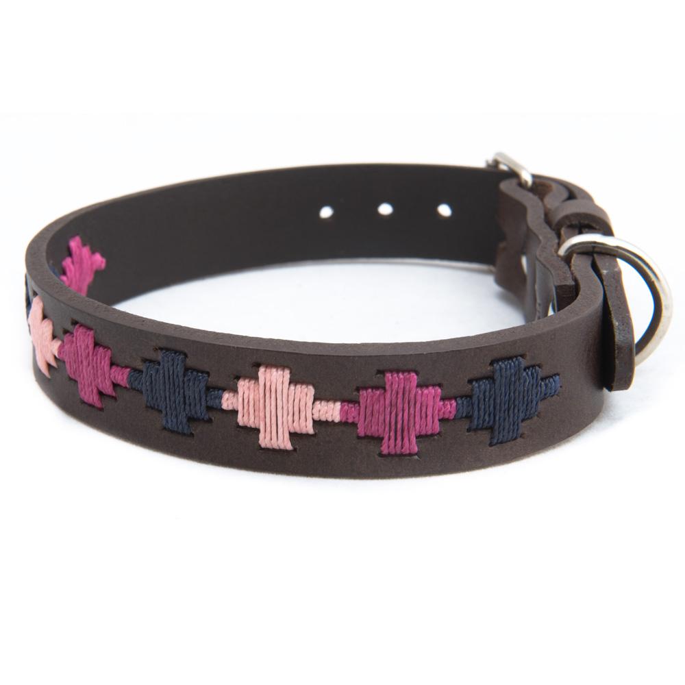 Pioneros Polo Dog Collar - Pampa Cross - Berry, Navy & Pink at £27.99