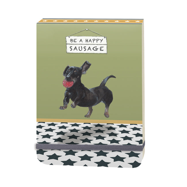 Sausage Dog "Be Happy" Dog Flip Notebook  on www.dogsdogsdogs.co.uk