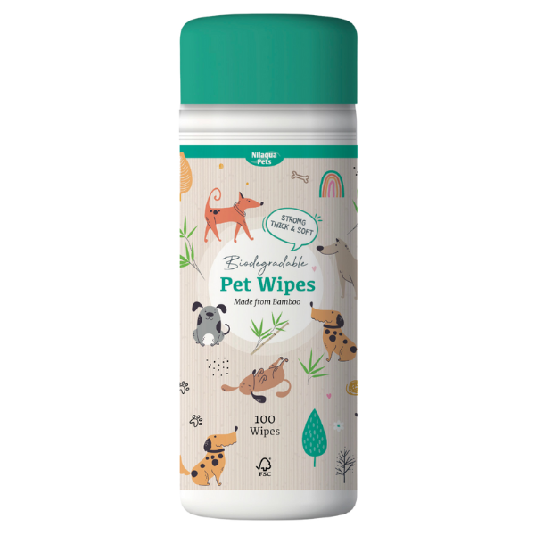 Nilaqua Bamboo Biodegradable Pet Wipes (100pk) | Eco-Friendly, Plastic-Free Pet Wipes