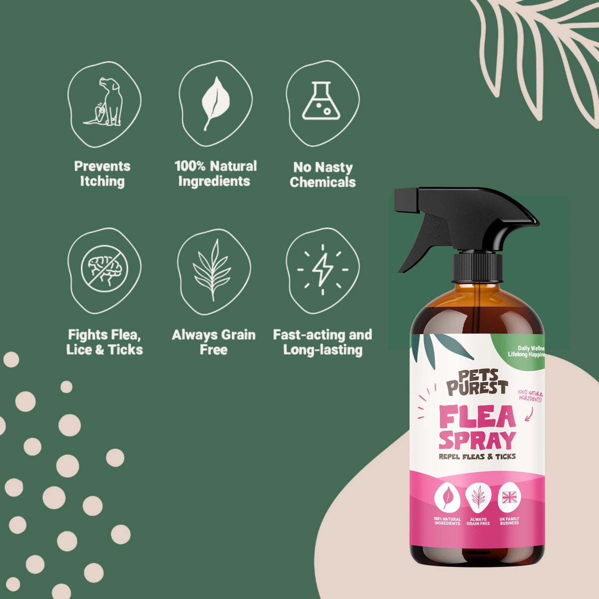 Natural Flea, Lice &amp; Tick Spray for Dogs &amp; Cats | 500ml Fast-Acting Repellent