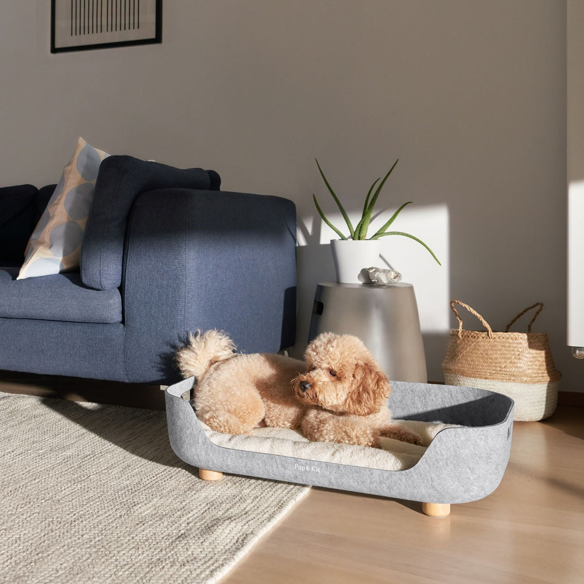 PetNest felt bed with dog#mattress-colour_natural