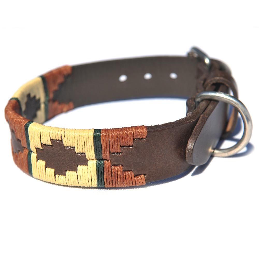Pioneros Polo Dog Collar - Copper, Beige & Green Stripe at £27.99