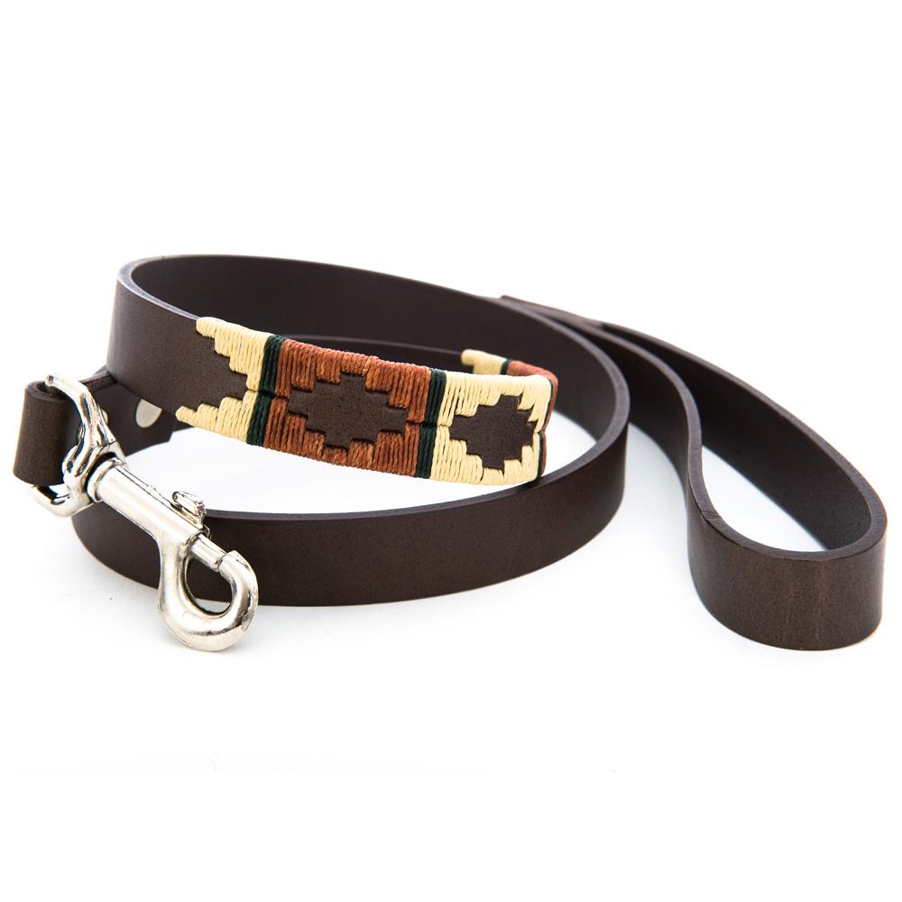 Pioneros Polo Dog Lead - Copper, Beige & Green Stripe at £34.99