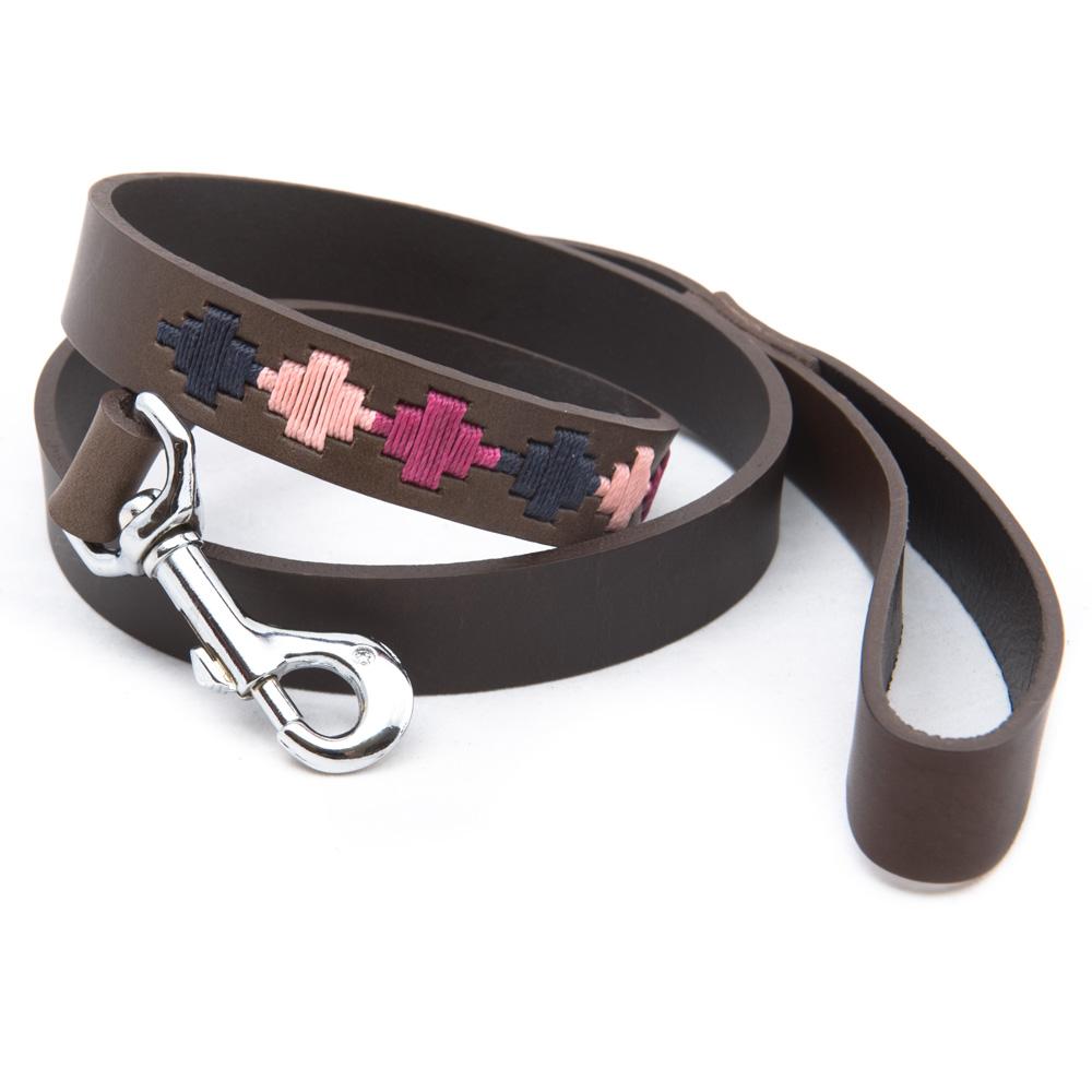 Pioneros Polo Dog Lead - Pampa Cross - Berry, Navy & Pink at £34.99
