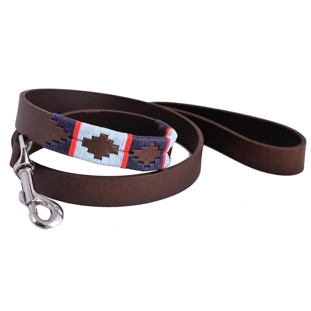 Pioneros Polo Dog Lead - Navy, Pale Blue & Red Stripe at £34.99