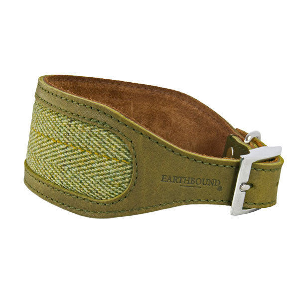 Earthbound Luxury Green Tweed & Leather Whippet Collar CO2102 on www.dogsdogsdogs.co.uk
